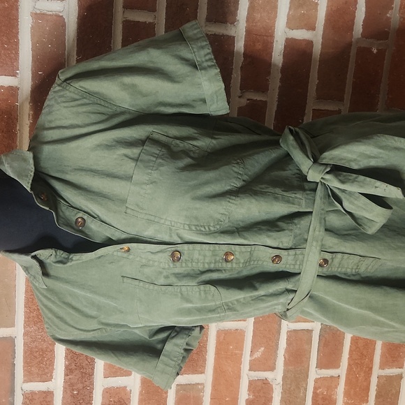 J. Crew Green Button-Up Shirt Dress, Size 10 - Picture 2 of 10